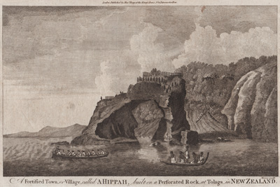 A Fortified Town, or Village, called a Hippah, built on a Perforated Rock, at Tolaga, in New Zealand